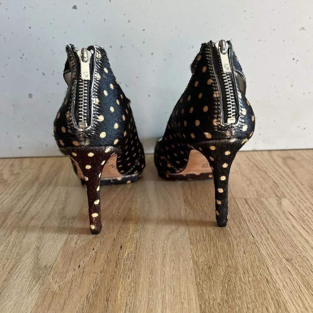 Loeffler Randall Alba demi platform‎ black brown Polka Dot Calf Hair Pumps 8B